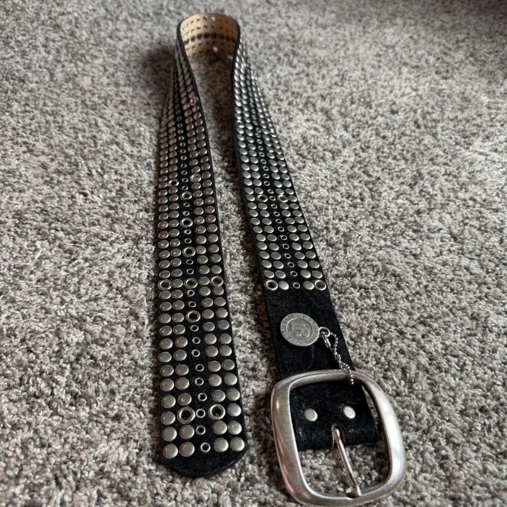 Leatherock Black Studded Leather Belt Silver Grommet Rocker Made in USA Women